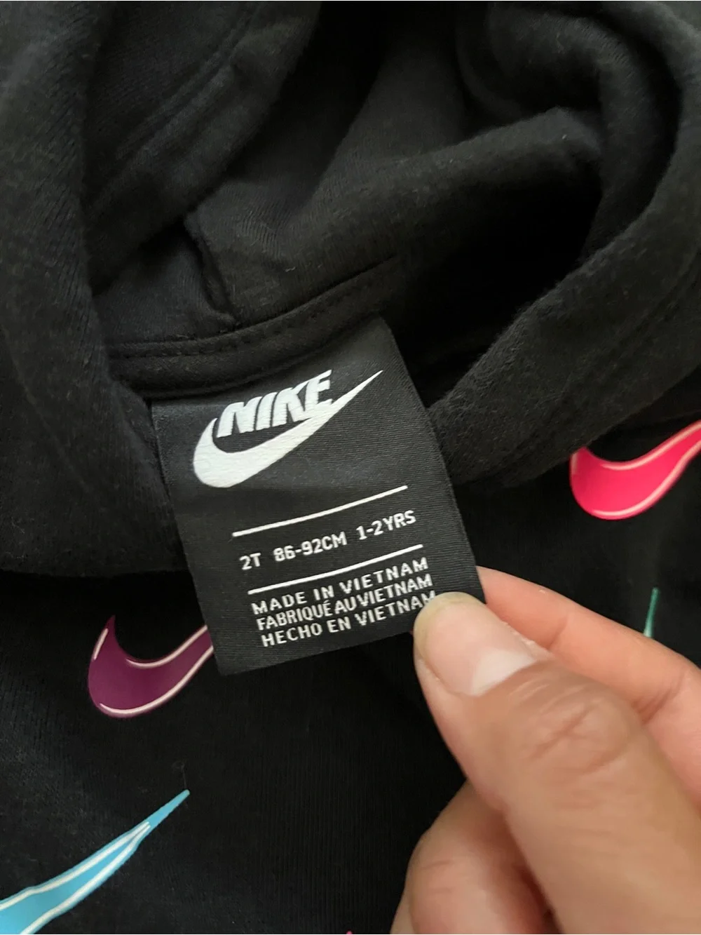 NIKE TODDLER Black & Colorful Check Logo Print Pullover Hoodie Size 2T